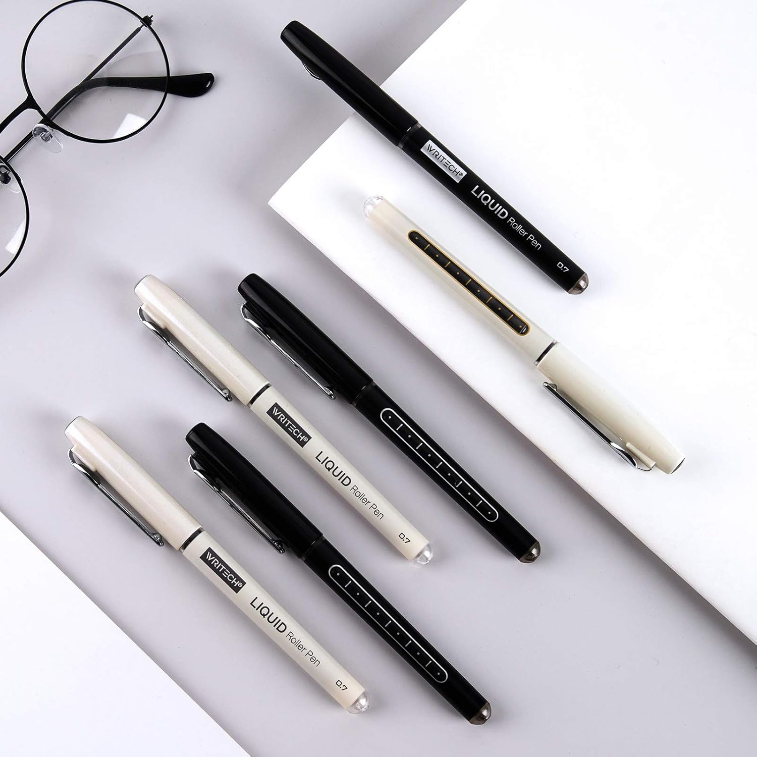 Writech Pack of 8 Rolling Ball Pens Liquid Ink Pen Rollerball Pens 0.7 mm Black Fine Point Pens for Writing, Taking Notes & Sketching : Office Products
