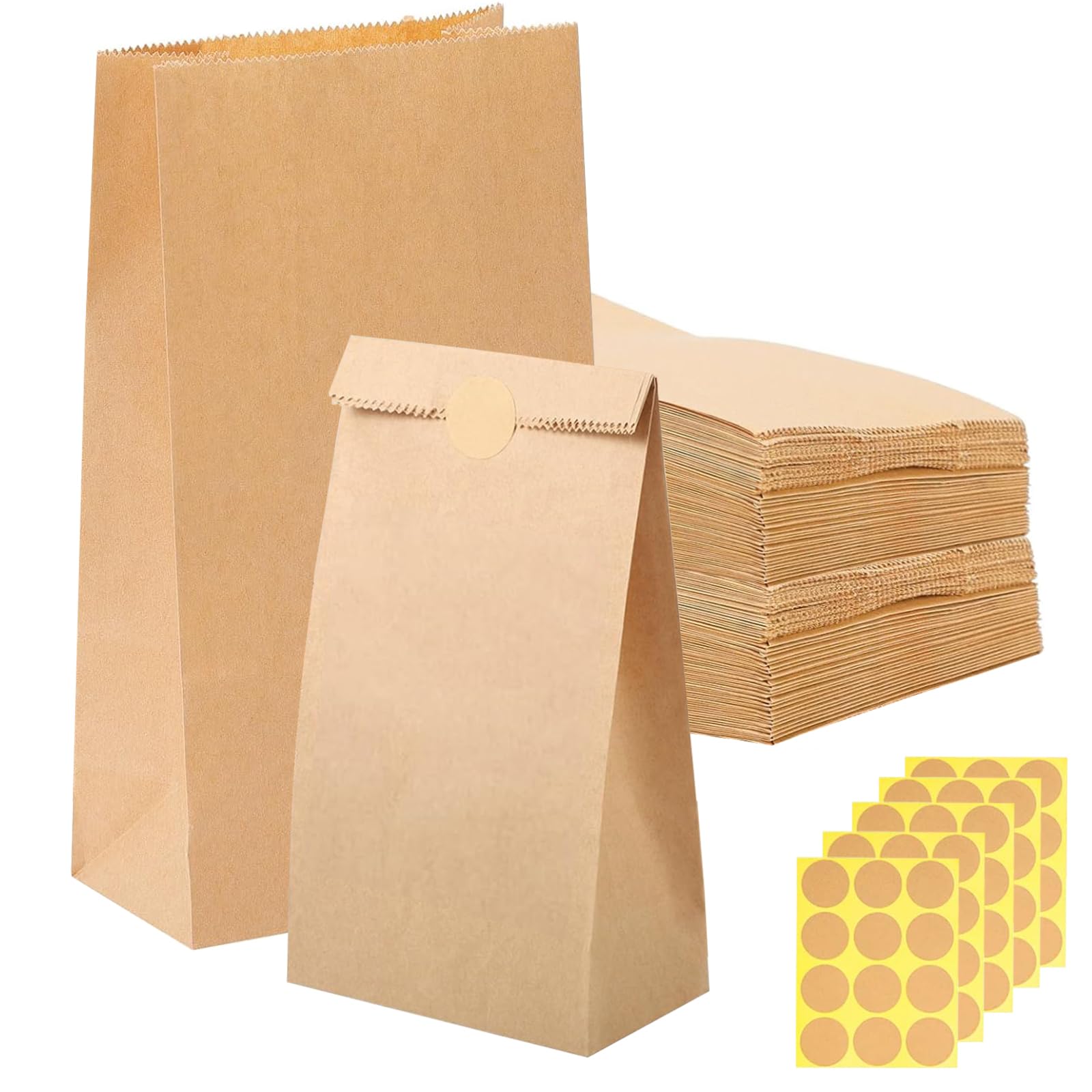 60 Kleine Braune Papiertüten – 9x5,5x18 Cm, öldicht, Mit Aufklebern Für Geschenke & Snacks