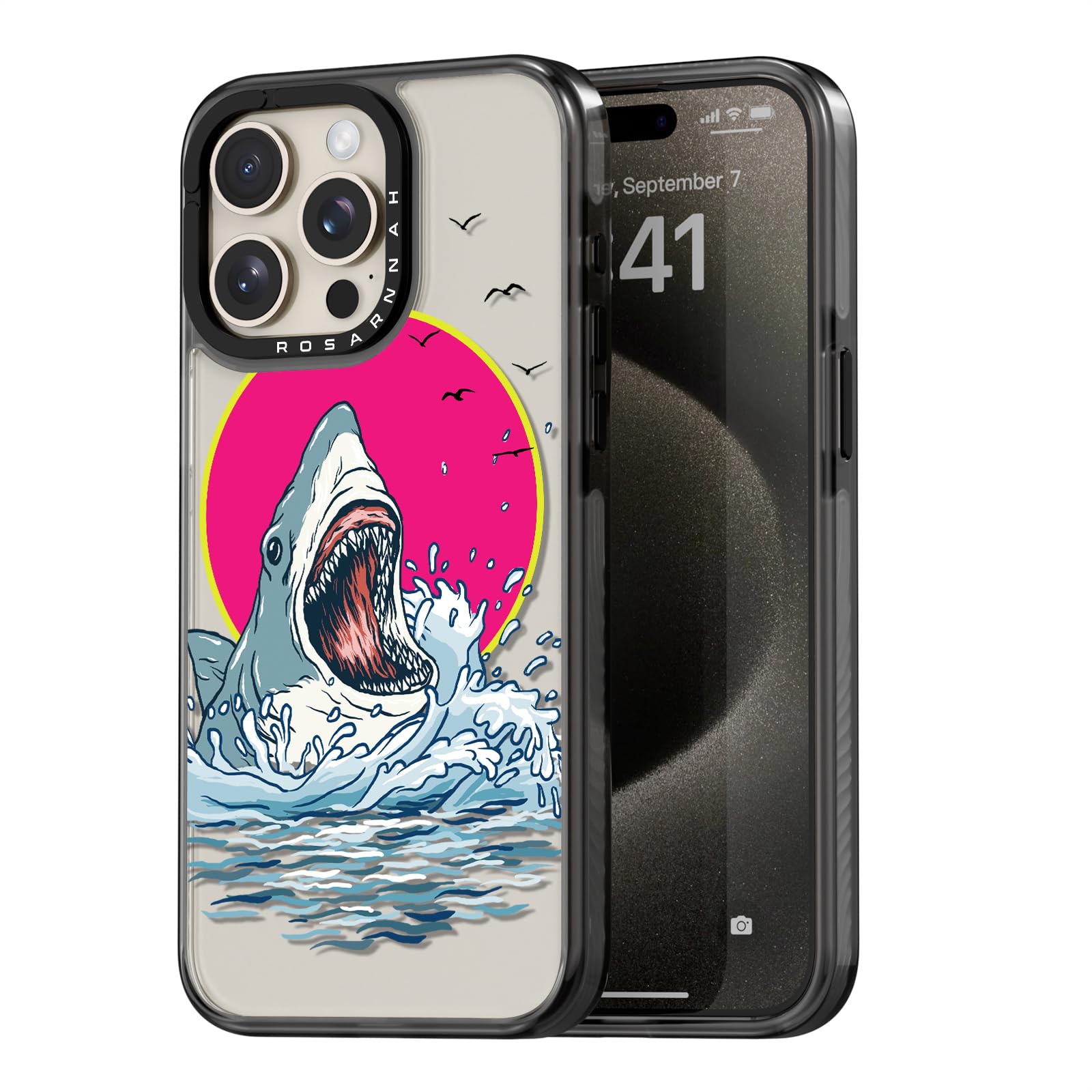 Coque requin iPhone 15 Pro Max esthétique mignonne et coque noire résistante - 8
