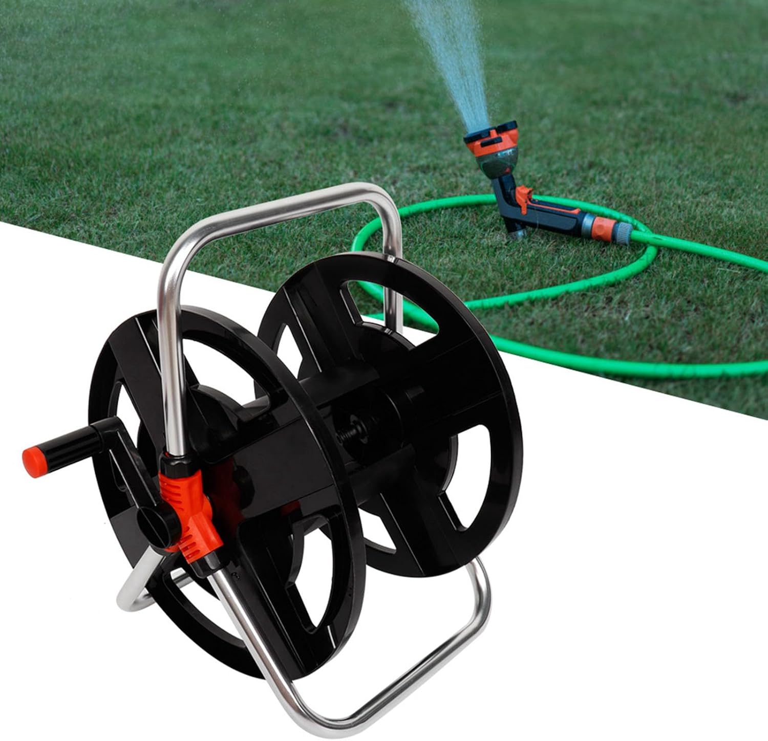 Garden Hose Reel Cart, Holds 115 Ft Water Hoses Portable Pipe Holder Wall Mounted Hose Reel Tools for Outside Lawn Yard