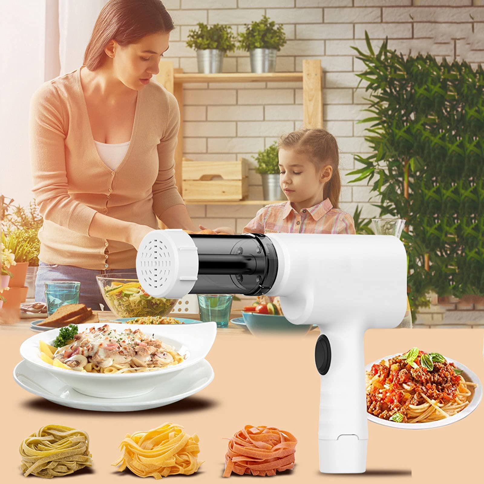 Accesorio para Hacer Pasta Fabricante de Fideos eléctrico inalámbrico Operación automática de una tecla Máquina de Fideos de Pasta eléctrica portátil con Estante de Secado de Pasta para COC