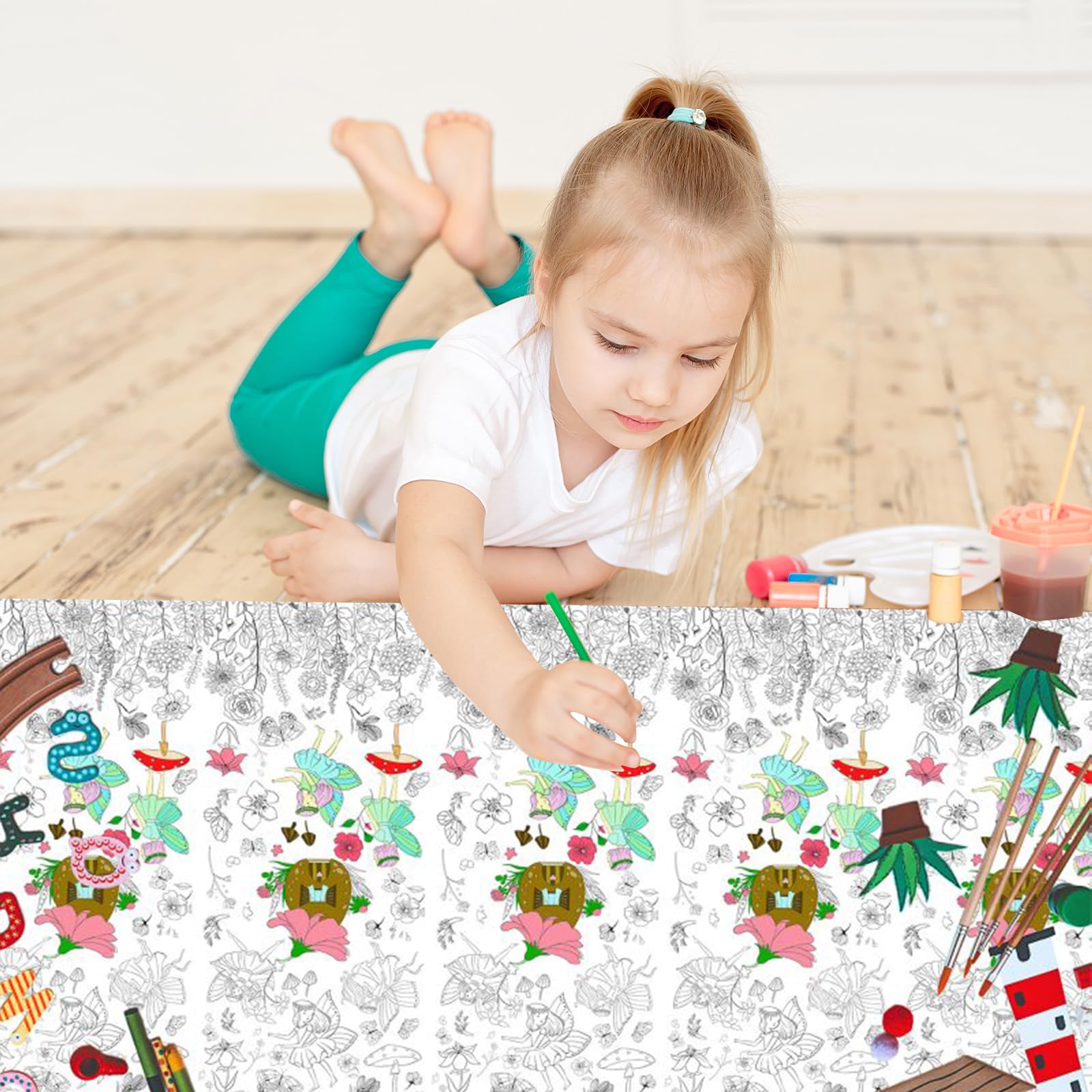 137*274cm Giant Colouring Table Cloth,Coloring Tablecloth for Kids,Paper Tablecloths Spring Rectangular Table Cover for Parties,Art Coloring Educational Tablecloth Party Supplies for Boys Girls - Image 3