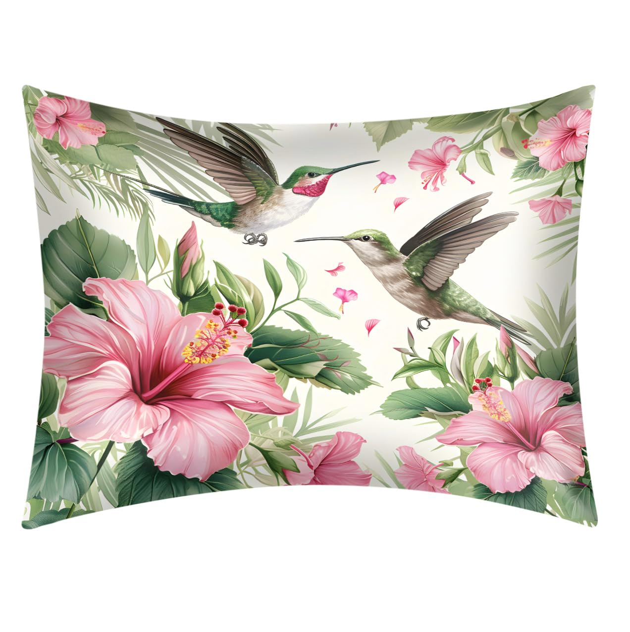 Tropical Plant Hummingbirds Satin Pillowcase for Hair and Skin Similar to Silk Pillowcase 20x26 inches - Standard Size