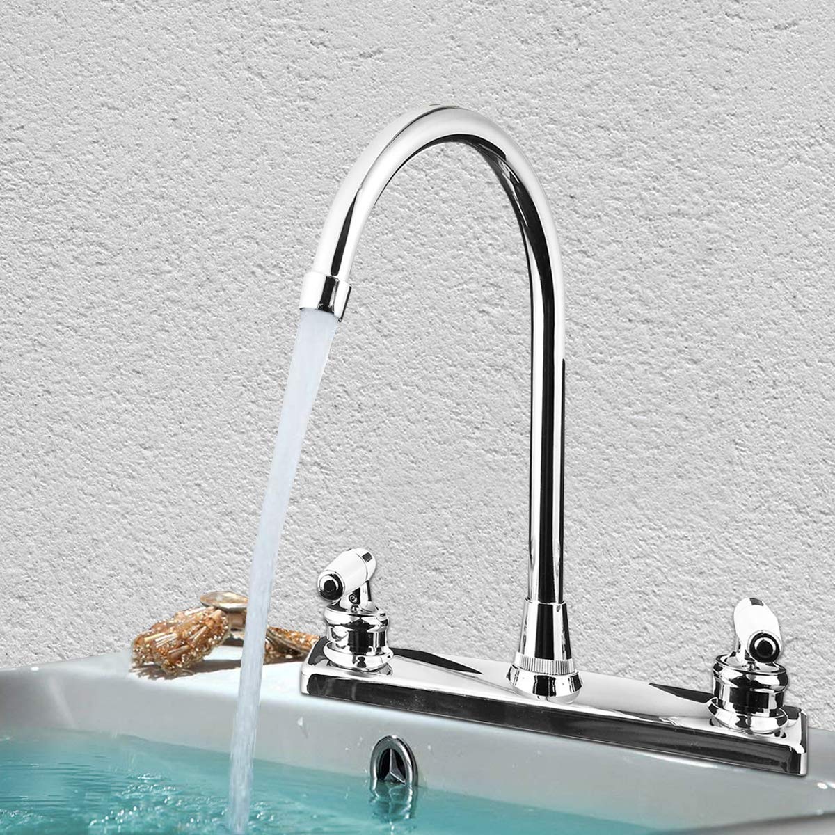 Binwat Double Handle PP Plastic Kitchen Sink Mixer Tap Swivel Spout Cold and hot Mixer tap Basin Faucet with Fittings
