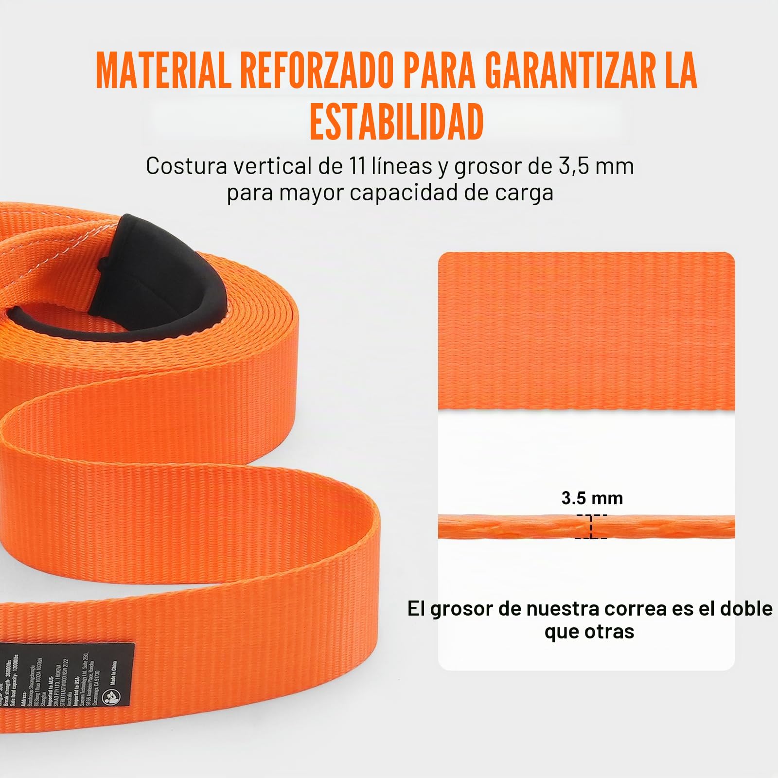 VEVOR - Kit de recuperación de Correa de Remolque (poliéster, 76,2 mm x 9,1 m, Cuerda de cabrestante, 16329 kg, Hebilla Triple Reforzada, Correa de Arranque, Receptor de Enganche de grillete de 50 mm
