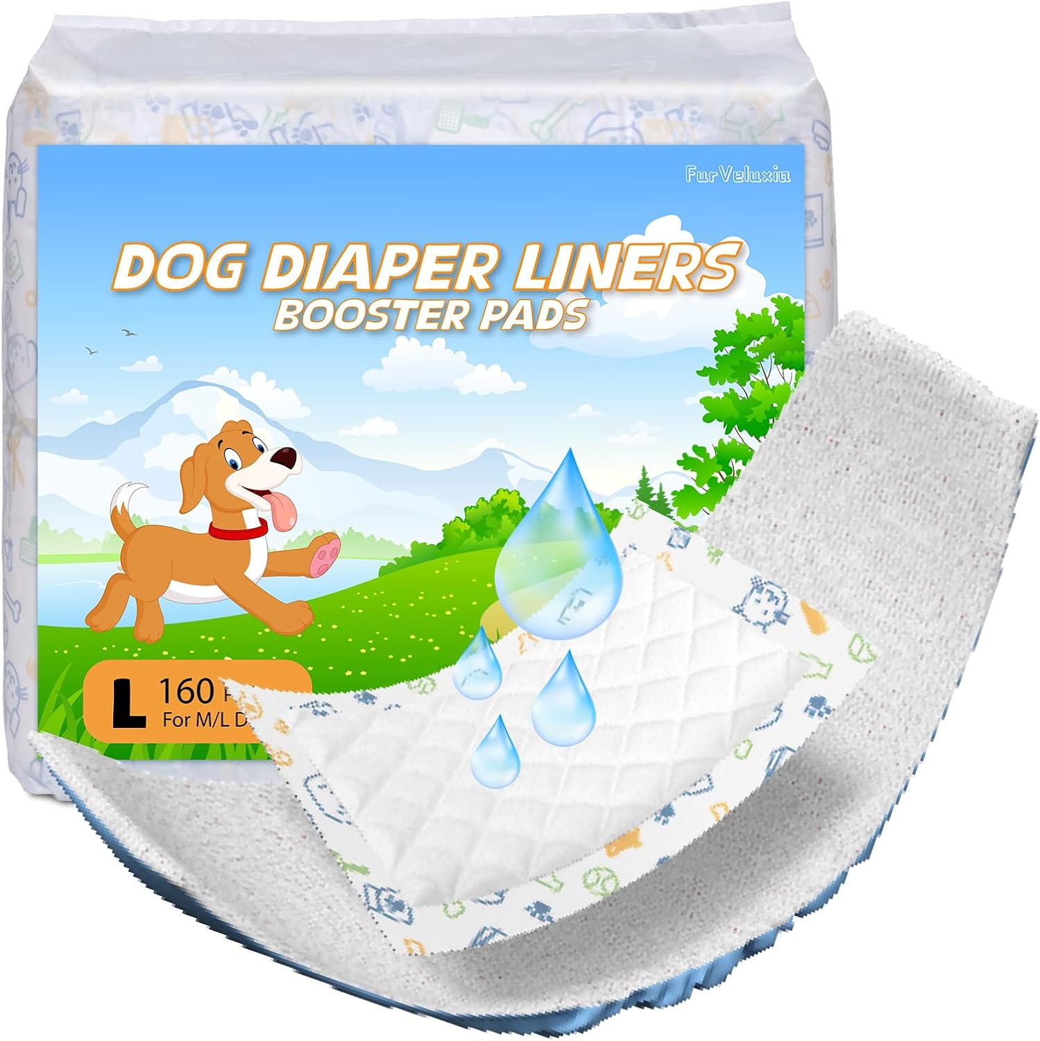 Dog Diaper Liners 160ct, Disposable Dog Diaper Pads Liner Female and Male Super Absorbent Doggie Period Diaper Inserts fit Most Puppy Diapers,Belly Band(Long)