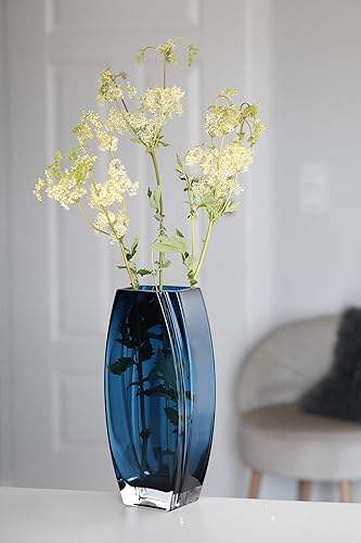 Miniatura 5 de Jarrón de cristal, color azul, verde azulado, 12.6 pulgadas de altura, resistente, fabricado en Europa, por Barski