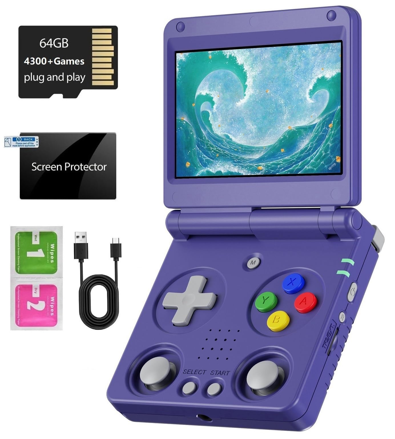 RG34XXSP Foldable Retro Handheld Game Console , 3.4 Inch IPS Screen Linux System Sunken Dual Joystick Built-in 64G TF Card 4353 Games Handheld Emulator Support 5G WiFi Bluetooth TV Output(Indigo)