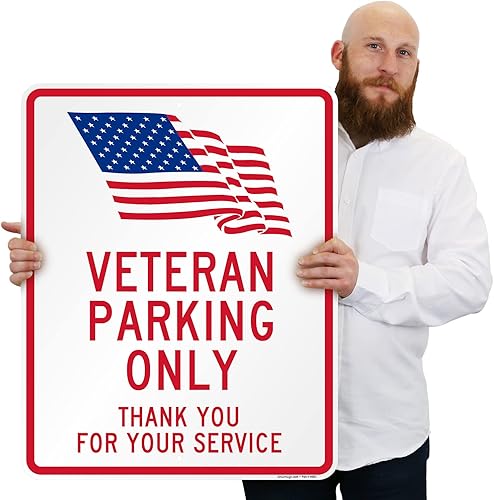Miniatura 10 de SmartSign Letrero de metal con texto en inglés "Veteran Parking Only - Thank You For Your Service" de 18 x 12 pulgadas con símbolo de la bandera de