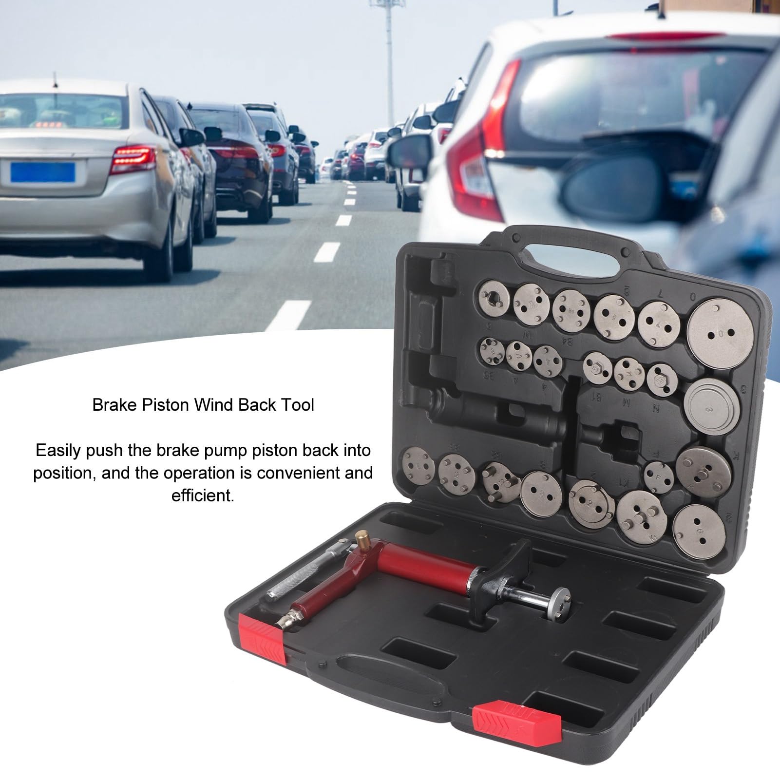 Kit de herramientas de retroceso de pistón de freno de 24 piezas, 45 acero 118 psi, herramienta de rebobinado de compresión de pistón de freno universal, pinza de freno neumática