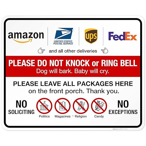 Letrero con texto en inglés Do Not Knock Or Ring Doorbell Dog Will Cry, 10 x 7 pulgadas, aluminio 040, resistente a la decoloración, fabricado en