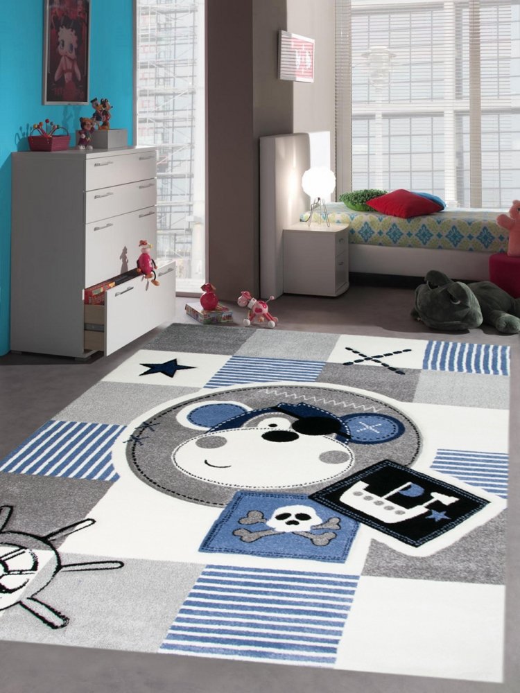 Kinderteppich Spielteppich Teppich Kinderzimmer Babyteppich Pirat Affe in Blau Größe 140x200 cm