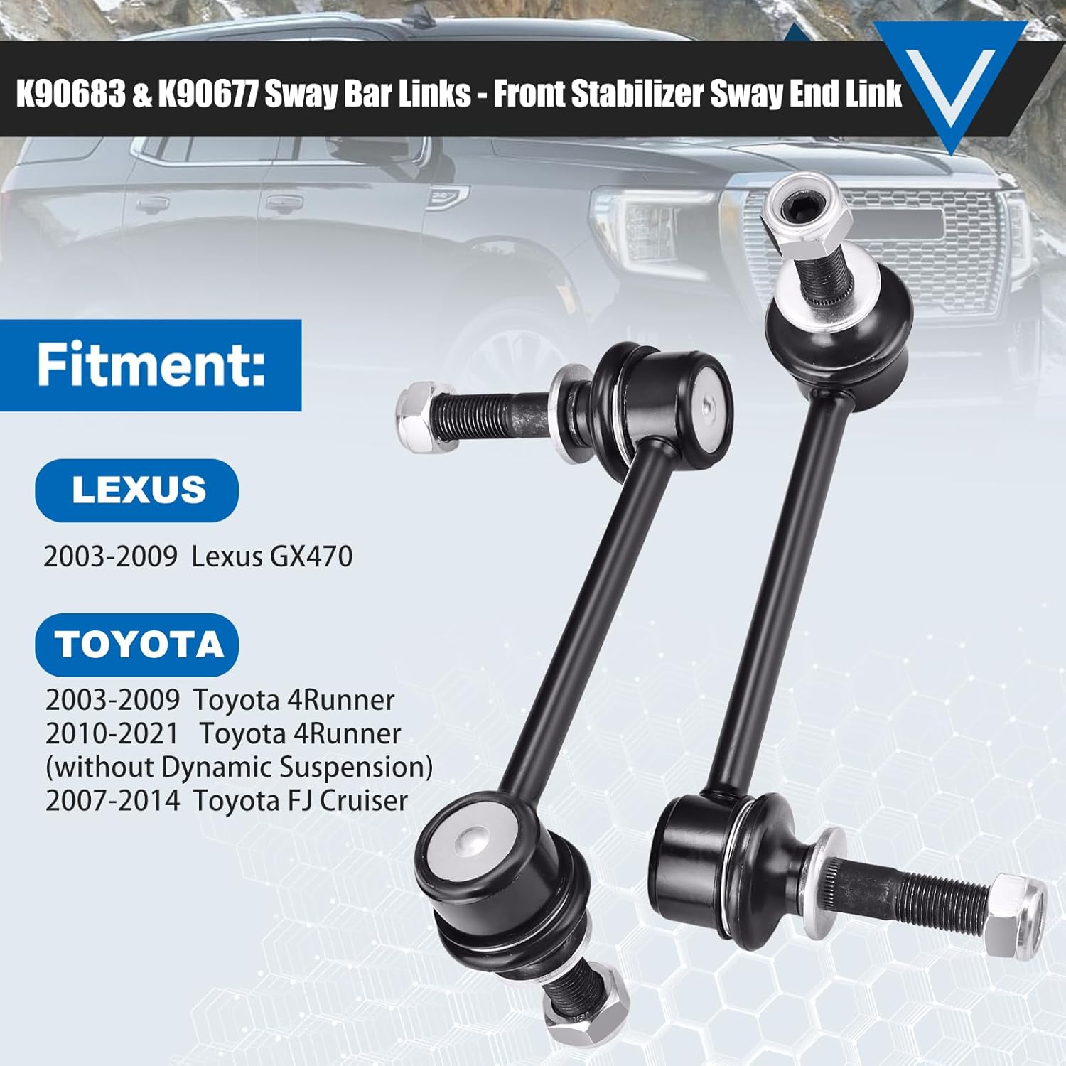 K90683 K90677 Sway Bar Links - Front Stabilizer Bar end Links Compatible with 2003-2021 Toyota 4RUNNER 2007-2014 Toyota FJ CRUISER 2003-2009 LEXUS GX470 Replace# 4881060040 4882060050