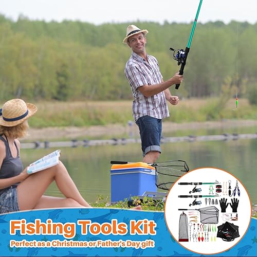 Miniatura 5 de Combo de caña de pescar telescópica y carrete, 2 piezas de caña plegable con alicates y agarre de labios, bolsa de transporte, carrete giratorio