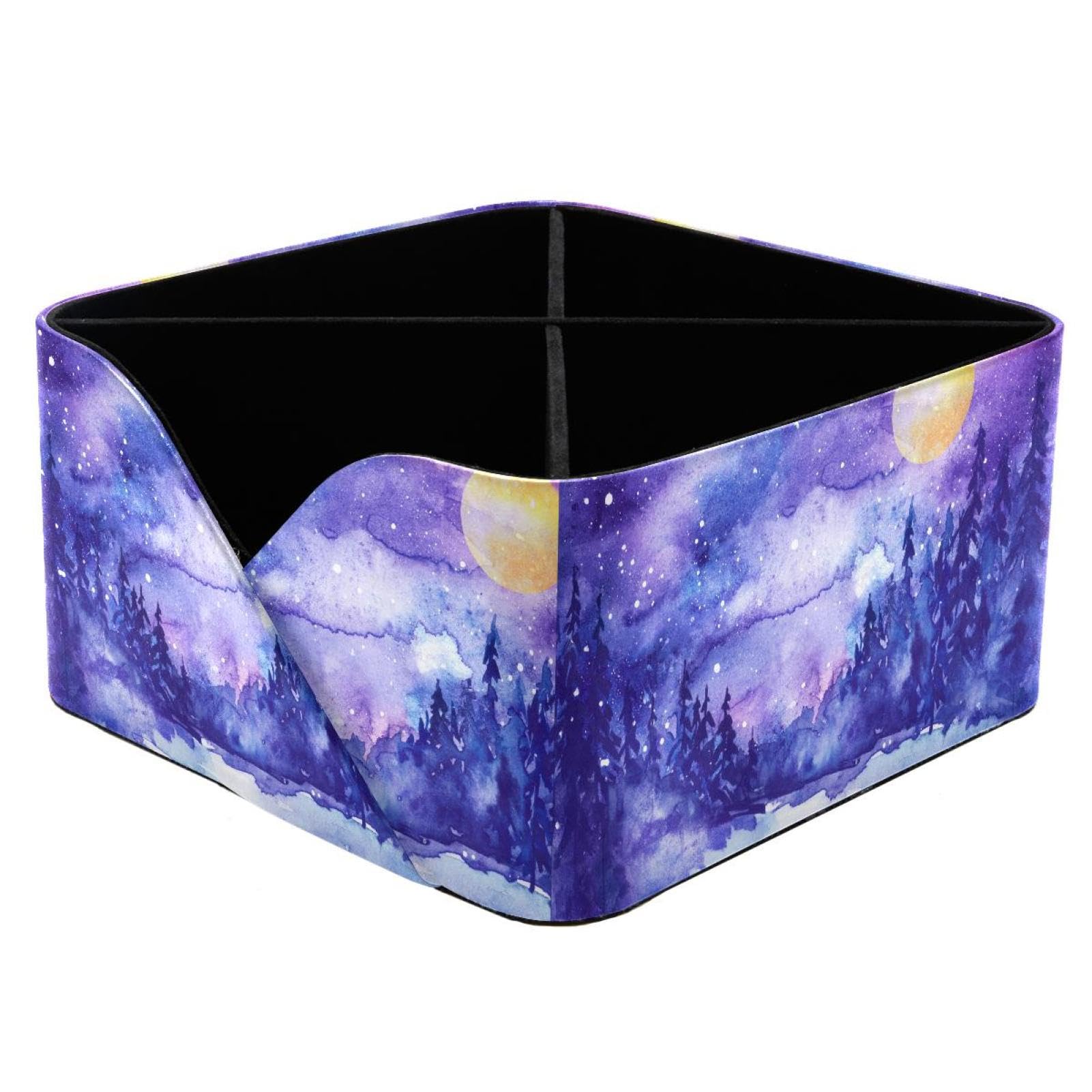 KengjuTesu Forest Trees the Night Sky Landscape Desktop Organizer Pen Holder, Rectangular Pencil Cup for Office, Study and Makeup Stations