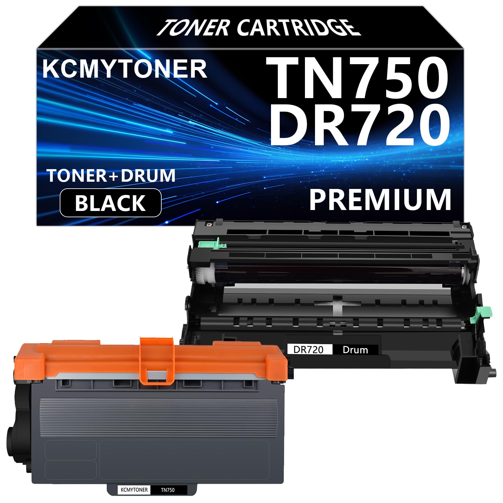 KCMYTONER Black Toner Cartridge + Drum Unit Combo Compatible for Brother TN750 TN-750 TN720 DR720 DR-720 Used in HL-5470DW HL-5450DN HL-6180DW MFC-