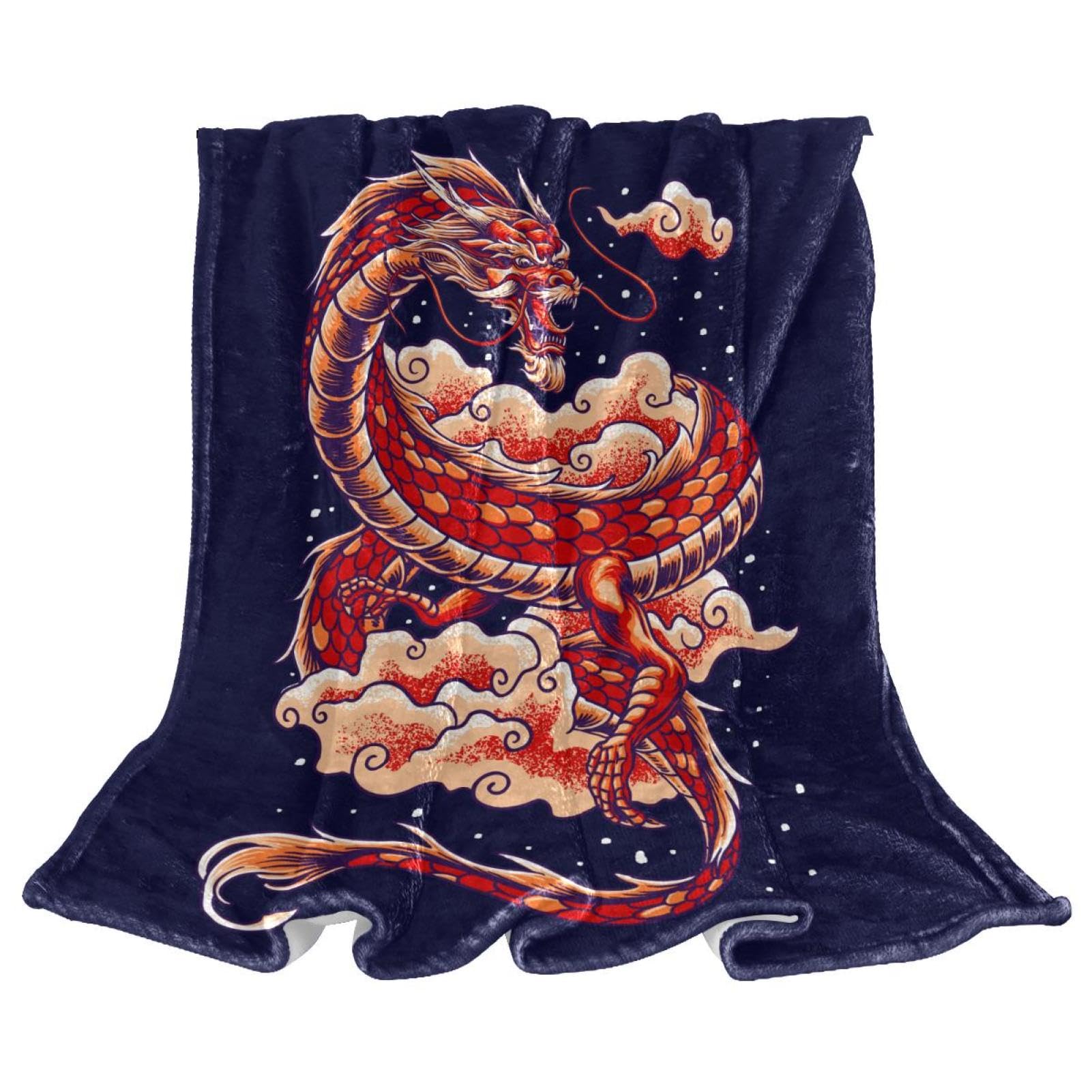 Couverture polaire dragon rouge pour soirées cocooning et jeté de canapé