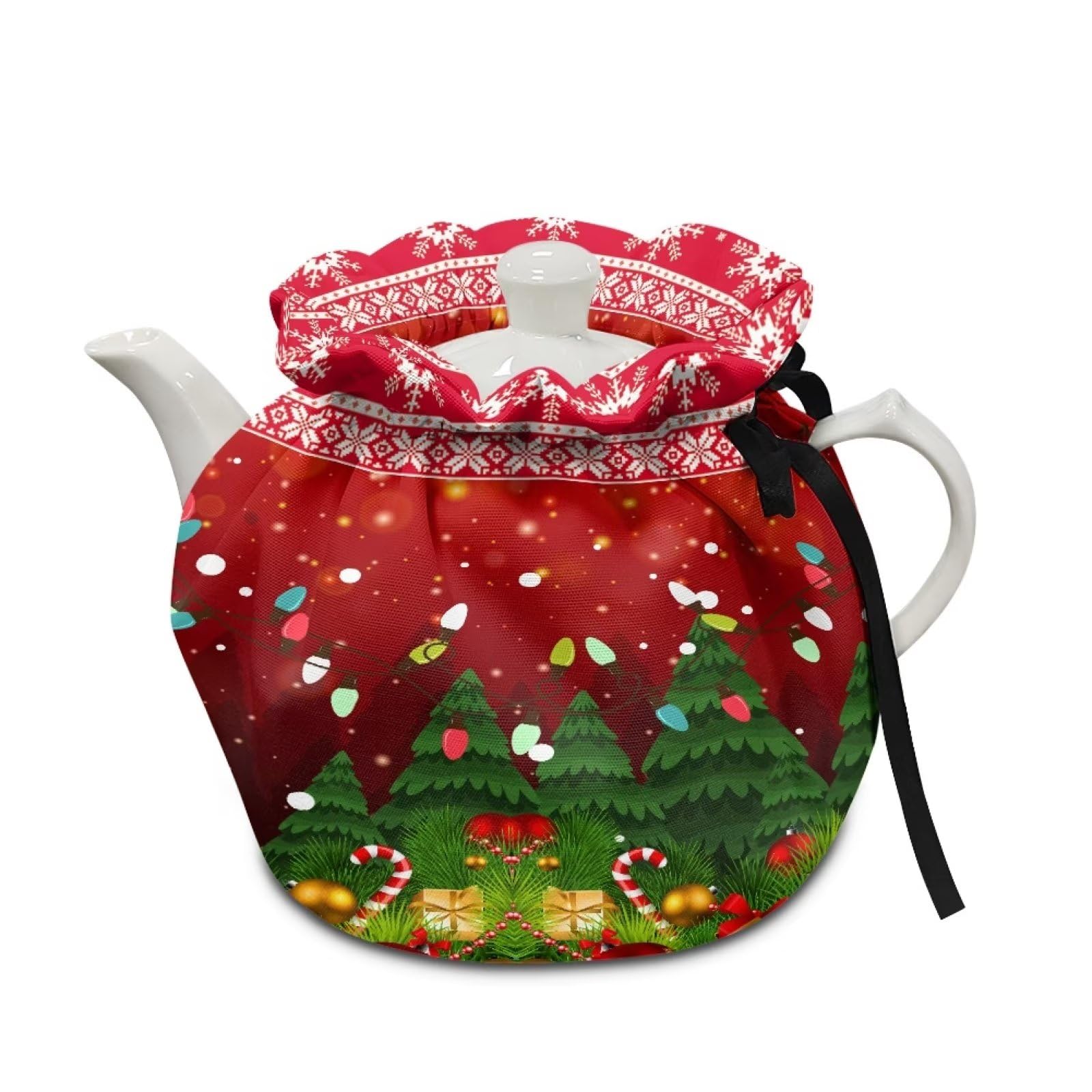 Sellikakes Christmas Tree Teapot Insulation Cover Durable Soft Tea Kettle Cover Drawstring Breakfast Warmer Teapot Dust Cover Tea Cosy for Kitchen Hotel Restaurant Tea Party