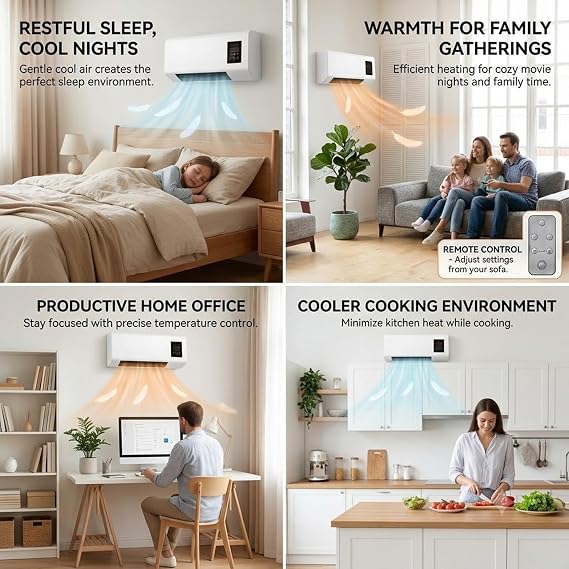 Wall Mounted Air Conditioner 2 in 1 Mini AC Unit Cooling and Heating System, 110V Portable Ductless Fan and Space Heater Combo, Quiet Smart Climate Control for Bedroom RV(White)
