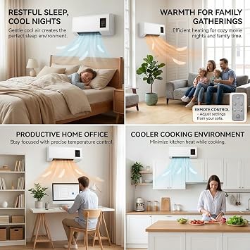 Wall Mounted Air Conditioner 2 in 1 Mini AC Unit Cooling and Heating System, 110V Portable Ductless Fan and Space Heater Combo, Quiet Smart Climate Control for Bedroom RV(White)