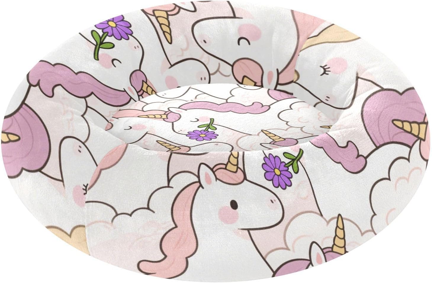 Cute Cartoon Unicorn White Anxiety Relief Pet Cat Bed Pillow Pillow Pet Bed Extra Small Size Bed Sleeping Bed for Small Dog