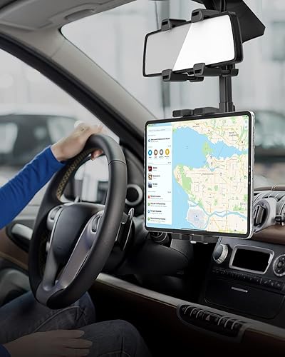 Miniatura 2 de Soporte para tablet para espejo retrovisor de automóvil, clip más ancho mejorado apto para espejos grandes Soporte para tablet para espejo