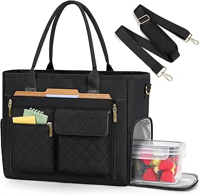 RAINSMORE Teacher Tote Bag with Insulated Lunch Compartment 15.6 inch Laptop Bag for Women Lightweight Work Bags Nurse Bags