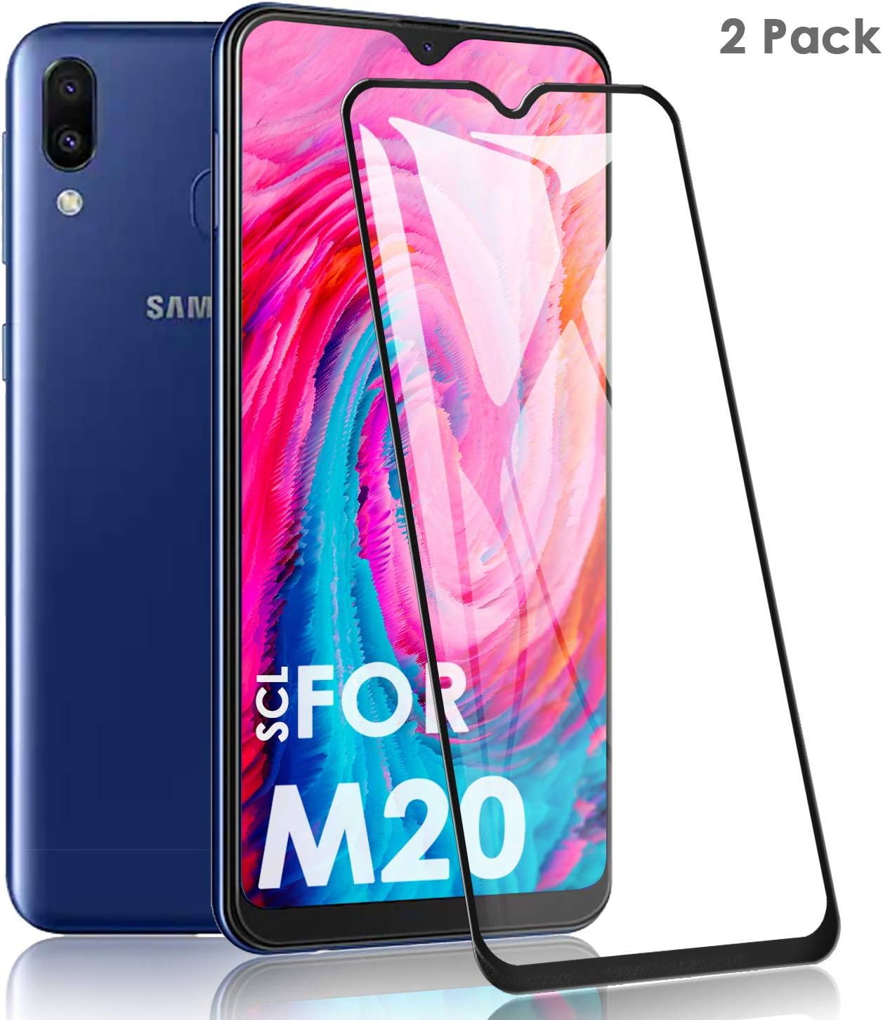 Samsung Galaxy M20 Screen Protector, SCL 3D Curved Full Coverage Dot Matrix Tempered Glass Screen Protector for Samsung Galaxy M20 (2 Pack), Updated Version Black