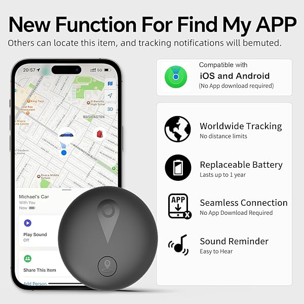 GPS Car Tracker, Mini Magnetic Car GPS Tracker, Compatible with iOS and Android, Real Time Tracking Tracker No Subscription, Hidden Child Tracker for Vehicles, Pets and Luggage, Black - 2