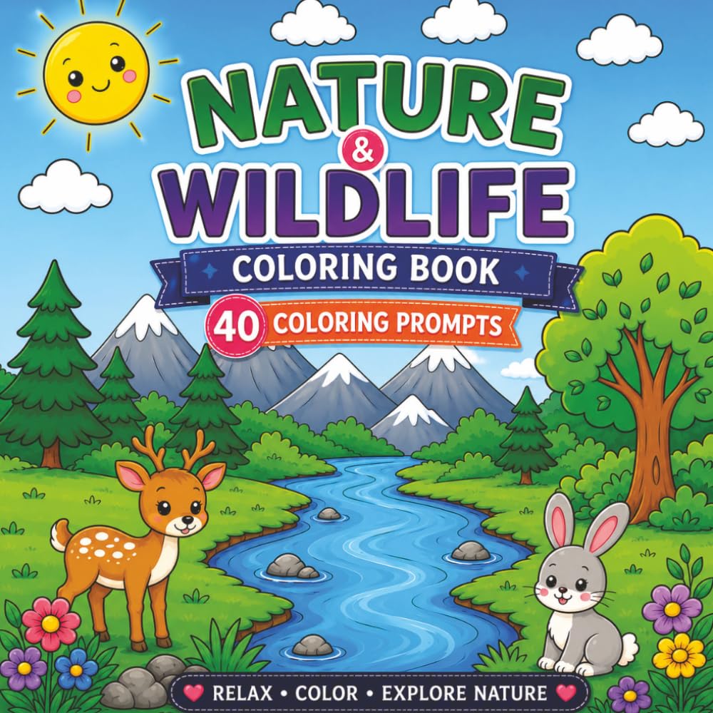Nature and Wildlife Coloring Book: 40 Stress-Relieving Designs Featuring Wildlife, Landscapes, and Adorable Creatures for All Ages