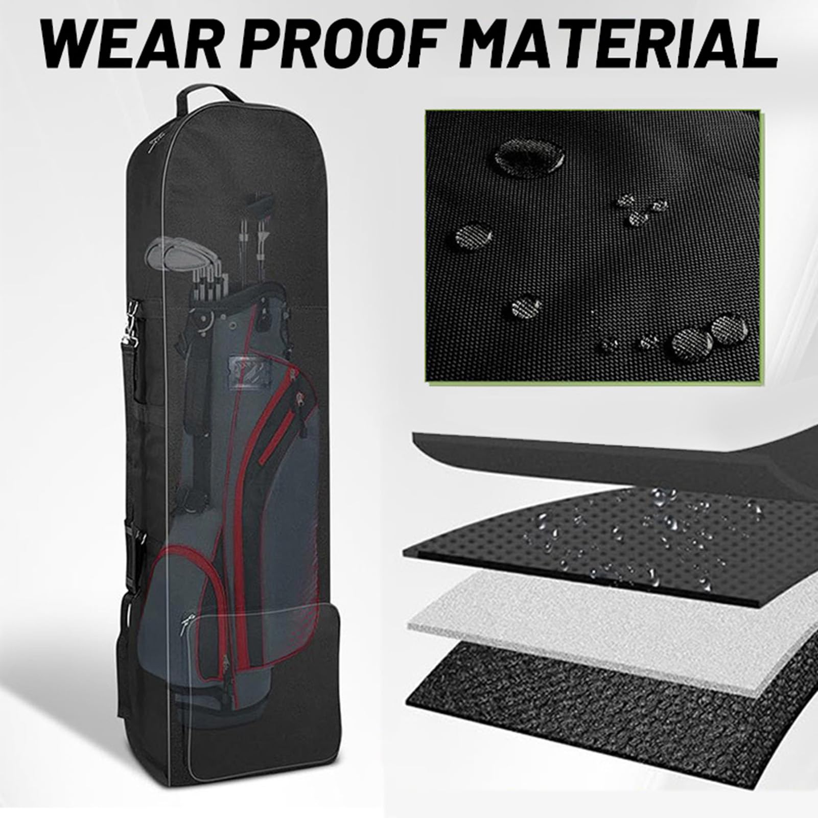 Bolsa de Viaje para Palos con Ruedas, Bolsa Plegable y Portátil de Nailon para Palos de Golf, Interior Espacioso