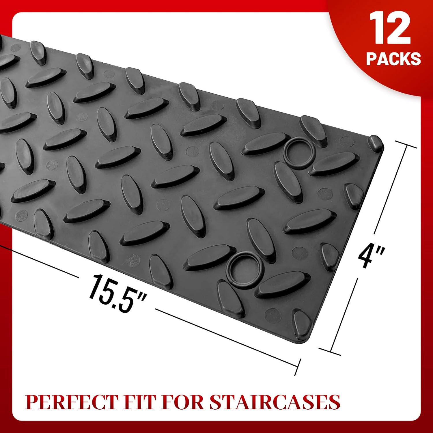 ROBLOCK 12 PCS Rubber Stair Treads, Skid Resistant, 15.5" x 4", Black