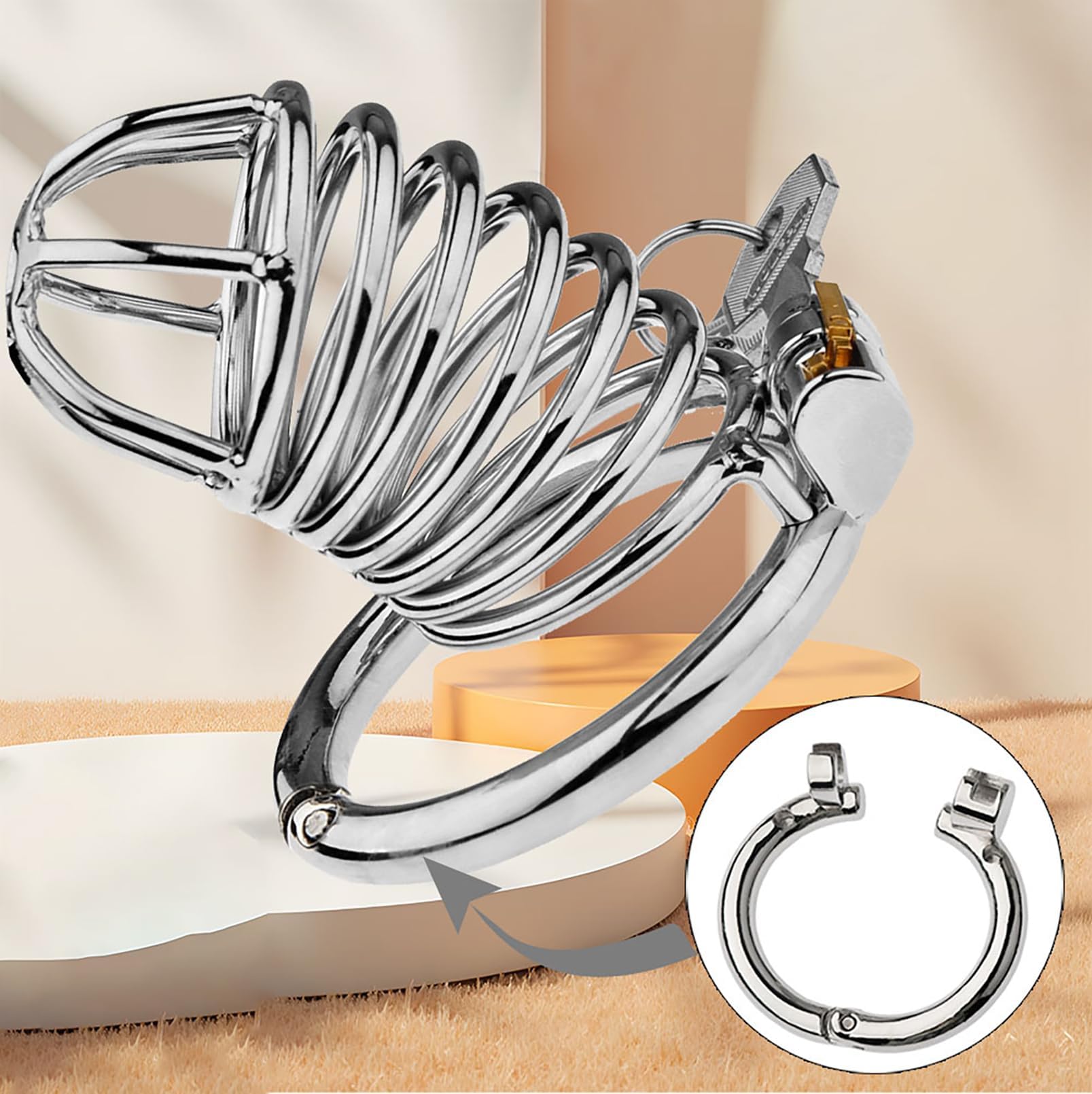 Gabbia di castità giocattoli sessuali invertiti per uomini con anello per il pene apribile e chiudibile gabbia per il pene traspirante design SM Bondage (50 mm)