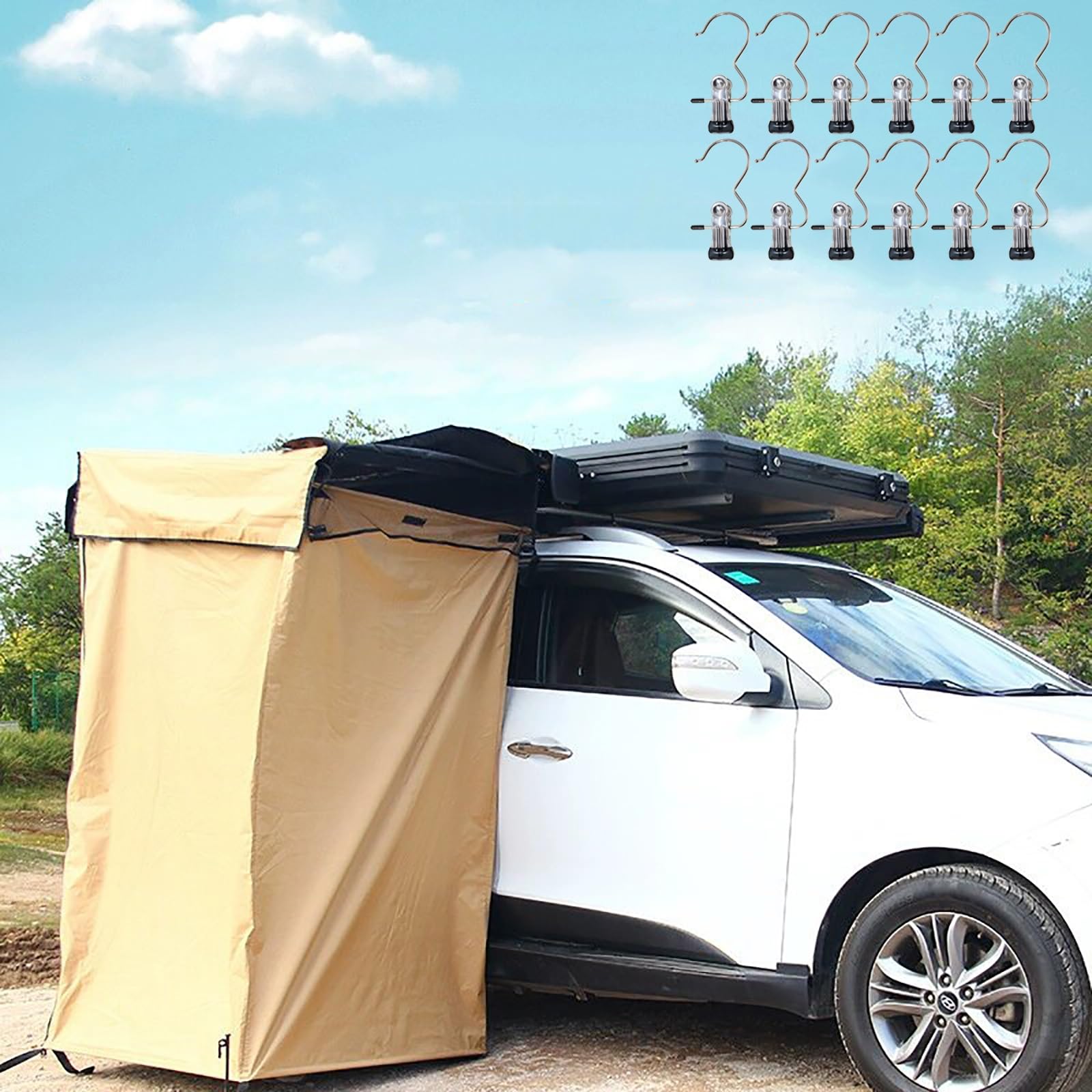 Tragbares Duschzelt Camping fürs Auto, Markisenduschzelt mit Dach und Bodenmatte, Wasserdichter Tragbarer Sichtschutz, Toilettenzelt, Umkleidekabine Mobil