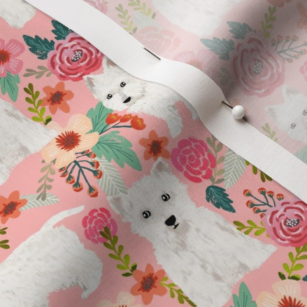 Spoonflower Fabric - Westie Florals Cute West Highland Terrier Dog Best Westies Sewing Dogs Printed on Cotton Poplin Fabric by The Yard - Sewing Shirting Quilting Dresses Apparel Crafts