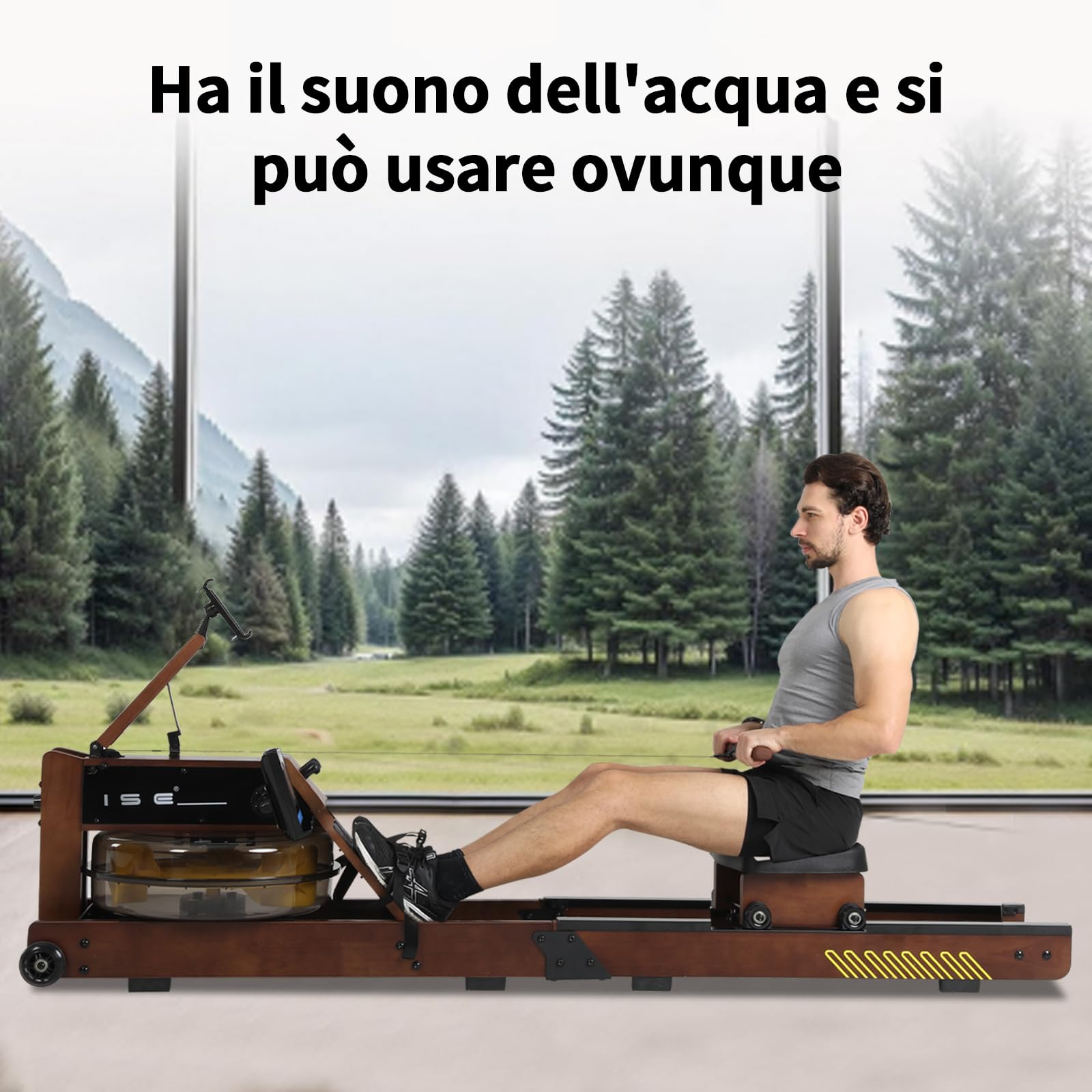 ISE Vogatore ad Acqua per Casa con APP, Vogatore Professionale da Casa con Resistenza all'Acqua Schermo LCD Supporto per Smartphone/Tablet