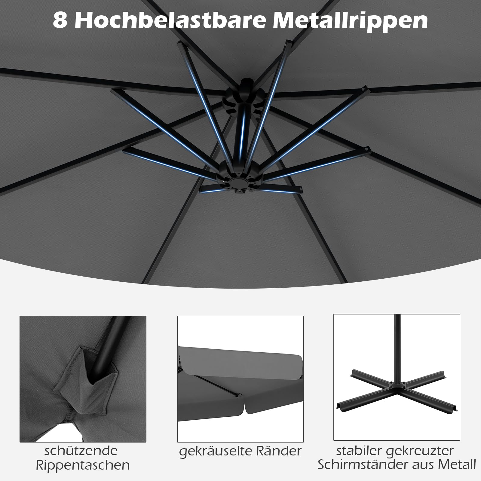 COSTWAY Parasol przeciwsłoneczny 300 cm, w zestawie pokrowiec ochronny, parasol przeciwsłoneczny z korbą i falbanką, regulowany kąt nachylenia, parasol ogrodowy, parasol na taras, do ogrodu, na basen