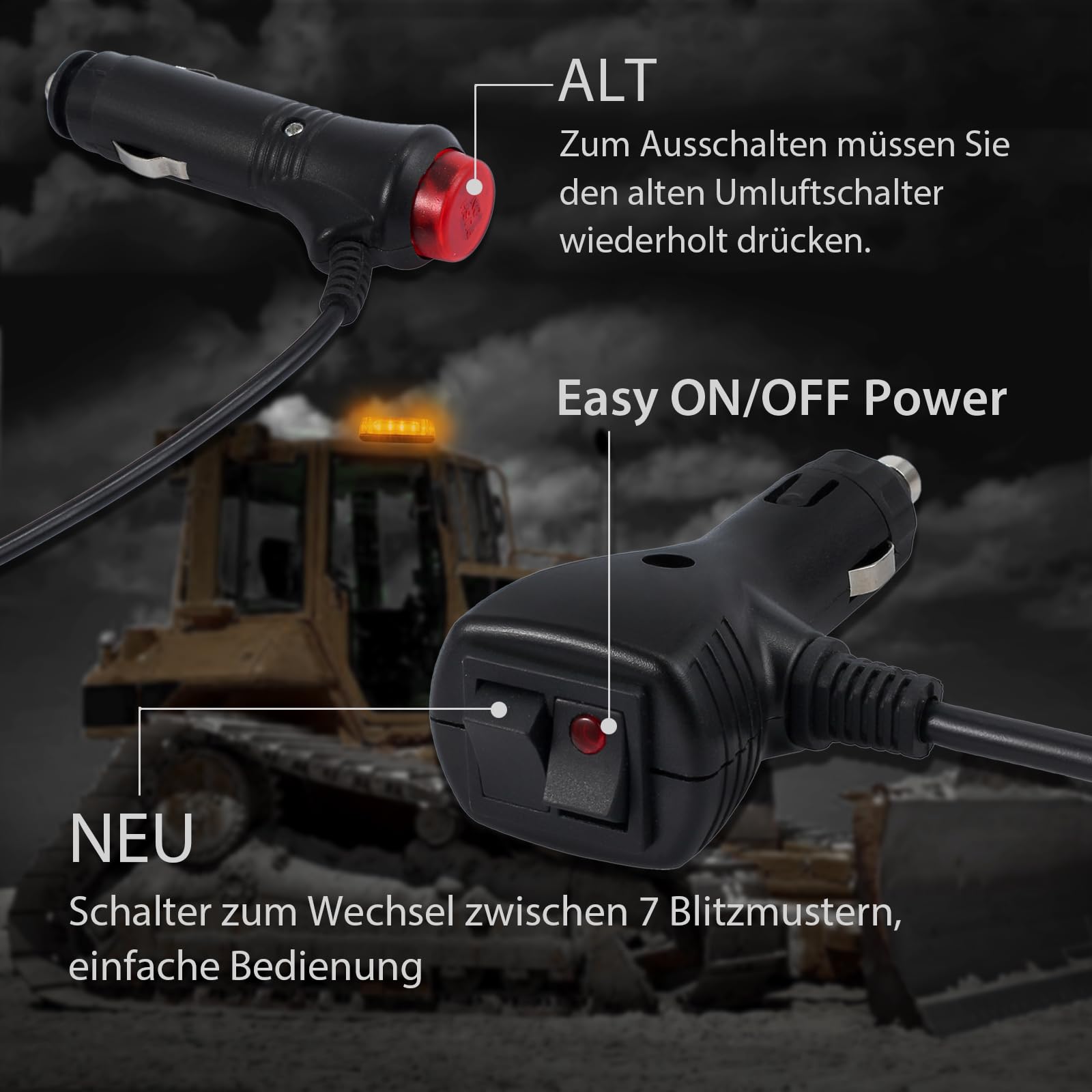PROZOR Auto Rundumleuchte 24 LED 12V/ 24V Wasserdicht Warnleuchte mit Doppelschalter 5m Zigarettenanzünder Kabel 7 Blitzmodus 24W Bernstein Notbeleuchtung LED Licht für Auto LKW SUV