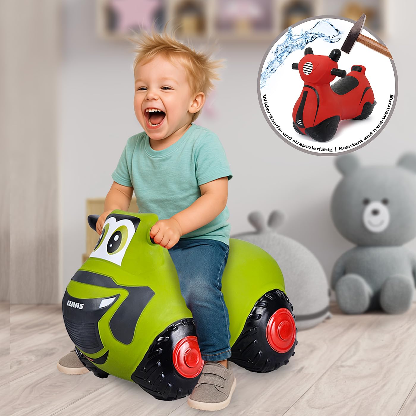 JAMARA 466010 Claas HoppyDoo - Juguete para niños, Juguete para Saltar para niños en Interiores y Exteriores, Regalo para niños, Juguete de jardín, Rebote, fácil de Limpiar, sin BPA, con Bomba