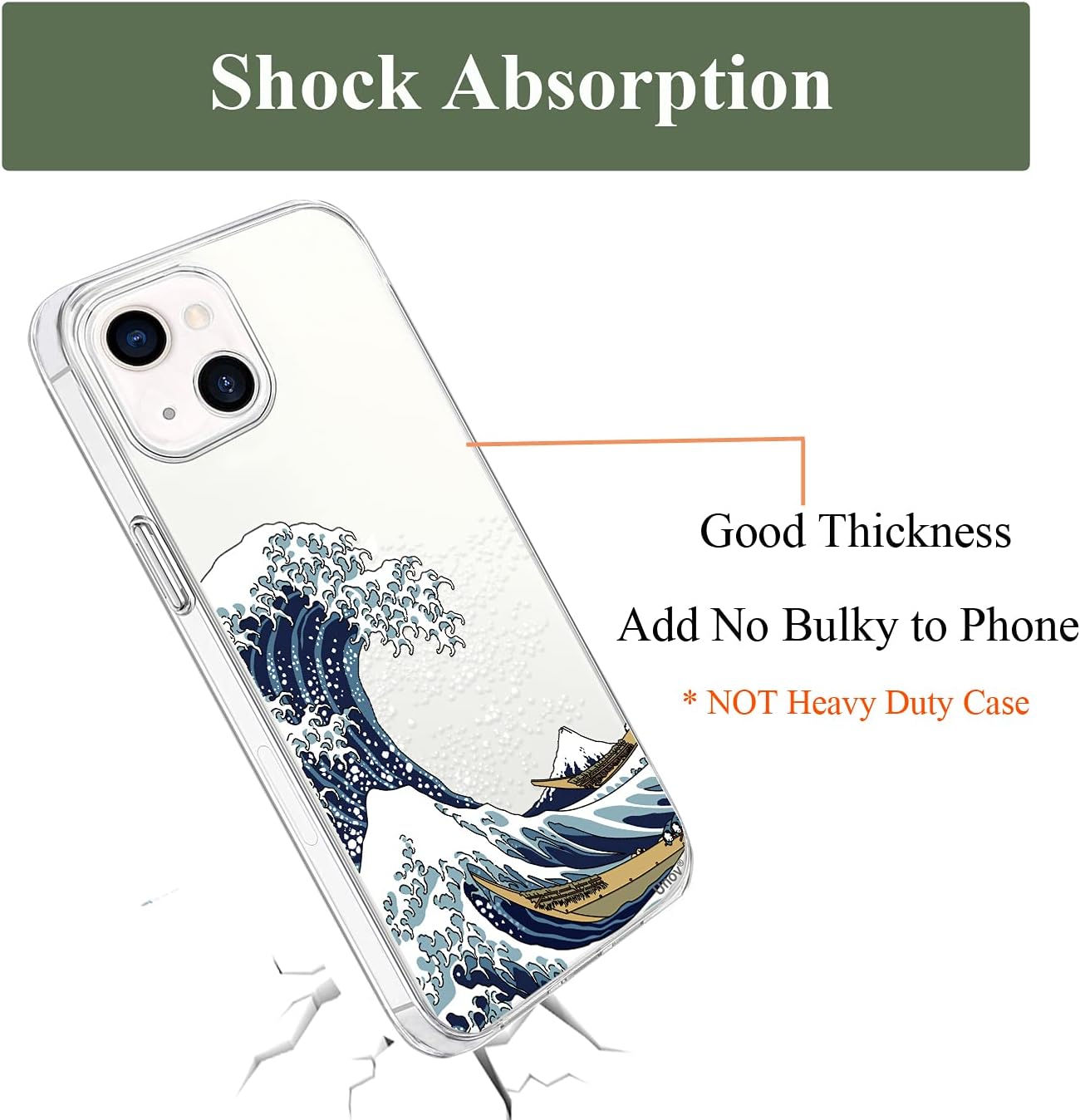 Unov Case Compatible with iPhone 13 Mini Case Clear with Design Embossed Pattern Soft TPU Bumper Slim Protective 5.4 Inch (Great Wave)