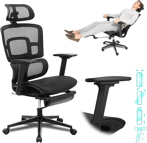 Ergonomic Office Chair with Footrest, 4D Adjustable Armrests, Comfy Swivel