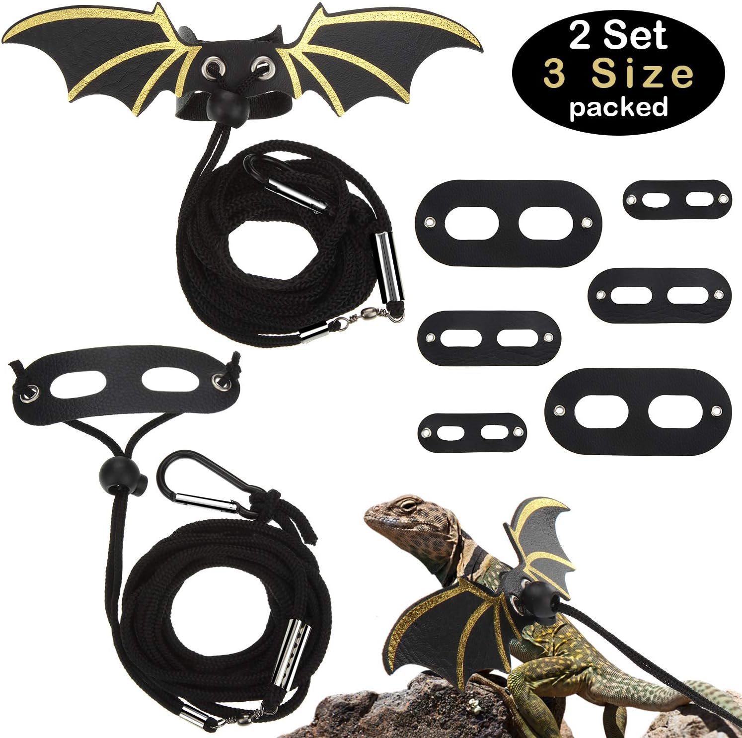 Frienda 6 Pieces Adjustable Lizard Leash Reptile Harness Bearded Dragon Leash Gecko Leash with Leather for Lizards Amphibians and Small…