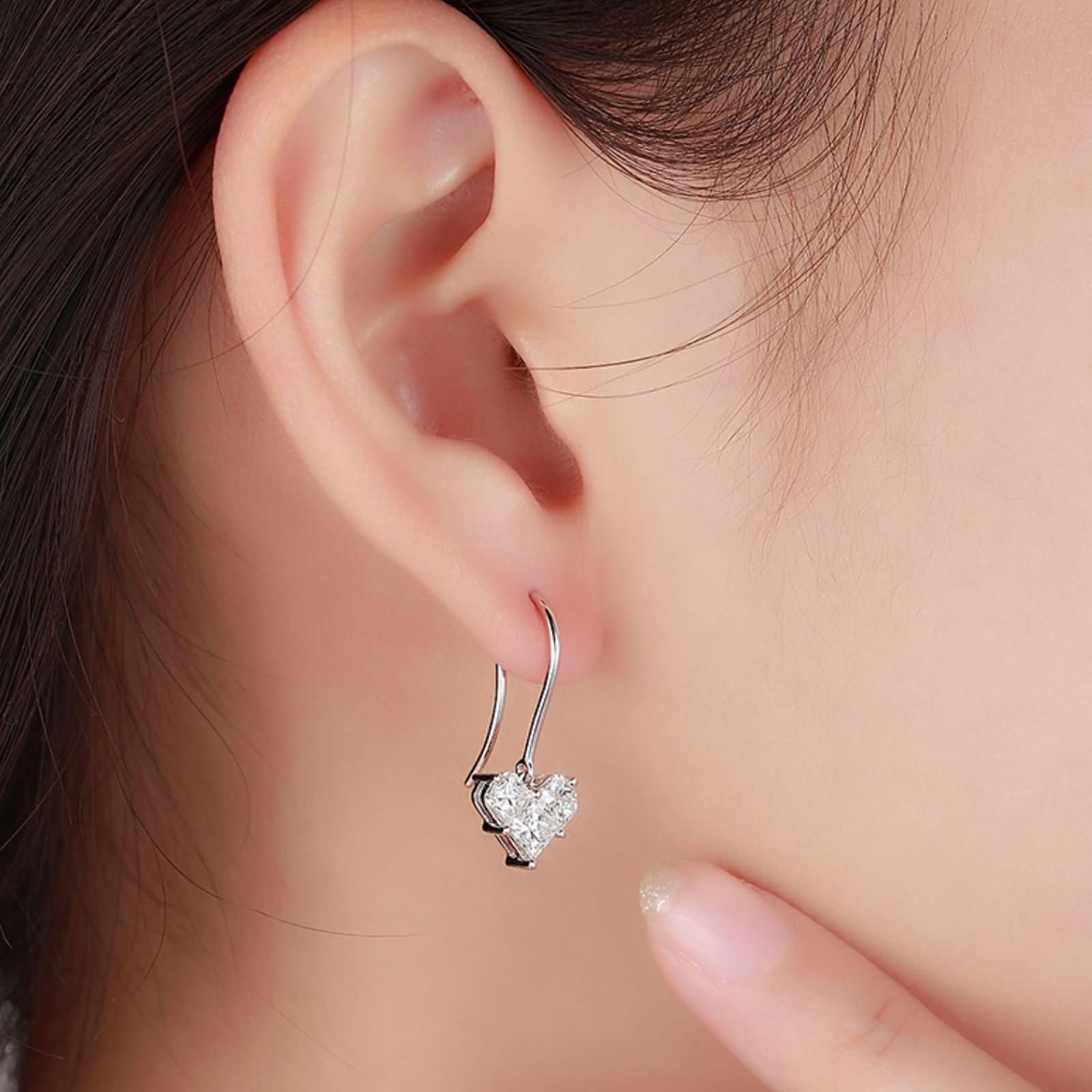 Pendiente Mujer Oro Blanco 9 K / 14 K / 18 Kt, Corazón con Moissanita, Pendientes para Mujer Plata