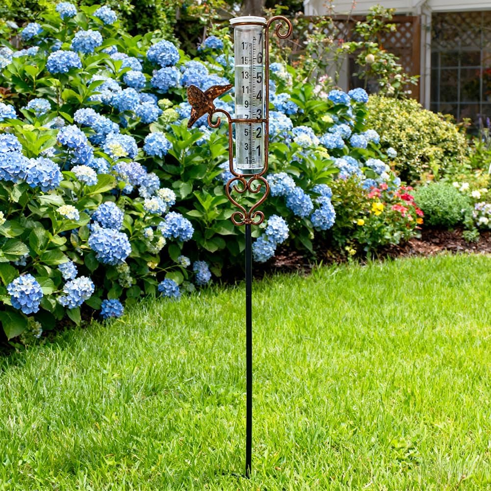 Rain Gauge Outdoor with 7 Inch Glass Tube, Rain Gauges Large Clear Numbers Measure Gauge for Yard, Garden, Lawn(Hummingbird)