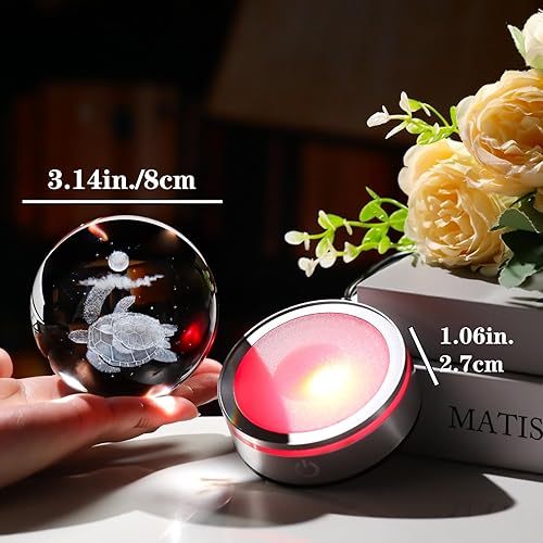 Miniatura 4 de Bola de cristal de tortuga 3D de 3.15 pulgadas, regalos para mujeres y hombres, bola decorativa de cristal K9 con figurita de tortuga grabada