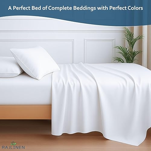 Miniatura 2 de Rajlinen Juego de sábanas de algodón egipcio de 600 hilos, 4 piezas para cama Queen, súper suaves, transpirables y refrescantes con bolsillo