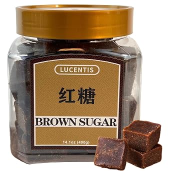 Chinese Brown Sugar Cubes 14.2oz 400g Handmade Yunnan Dark Brown Sugar Natural Sweetener for Tea & Coffee, Canned Packaging
