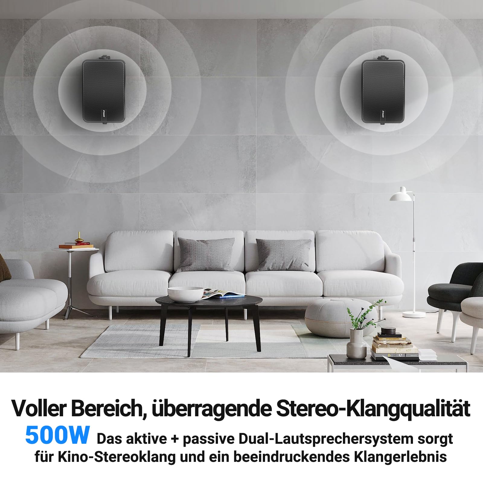 Inwa Outdoor Bluetooth 500W Lautsprecher, Aktiv/Passive Wandhalterung, IPX5, Stereo, Paar, MZ660, RMS 50W