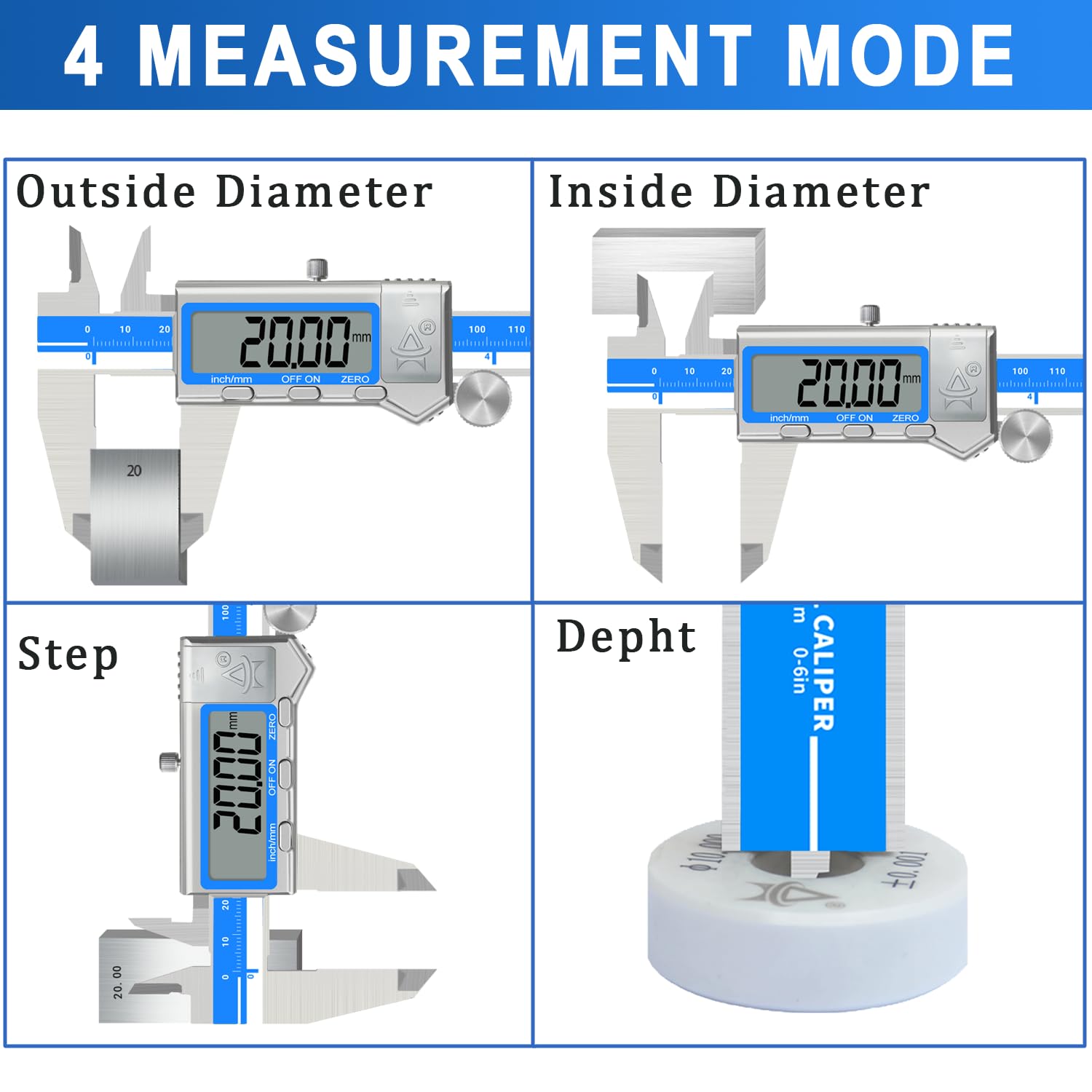 Calibro Digitale,Precisione Calibri In Acciaio Inox 150mm Con Ampio Display Lcd Calibro Digitale Per Misurazione Esterne,Interne,Profondità e Di Passo,3 Batterie,Spegnimento Automatico