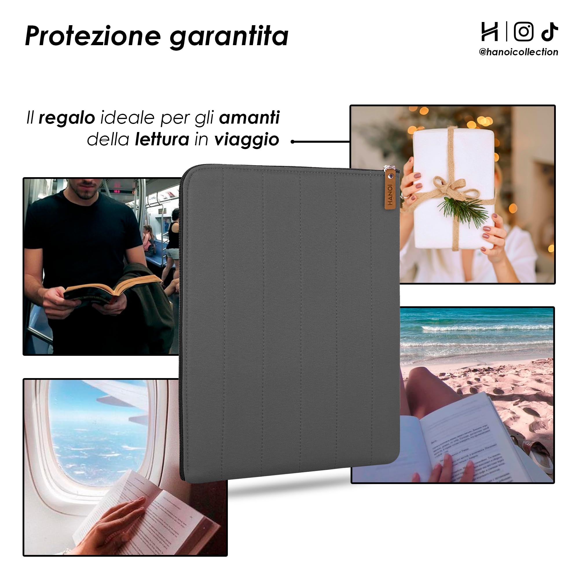 Lisboa™ Custodia per libri di lettura con cerniera. Custodia per libro imbottita grande. Copertina Protettiva per libro per il trasporto e viaggio. Idea regalo per amanti dei libri